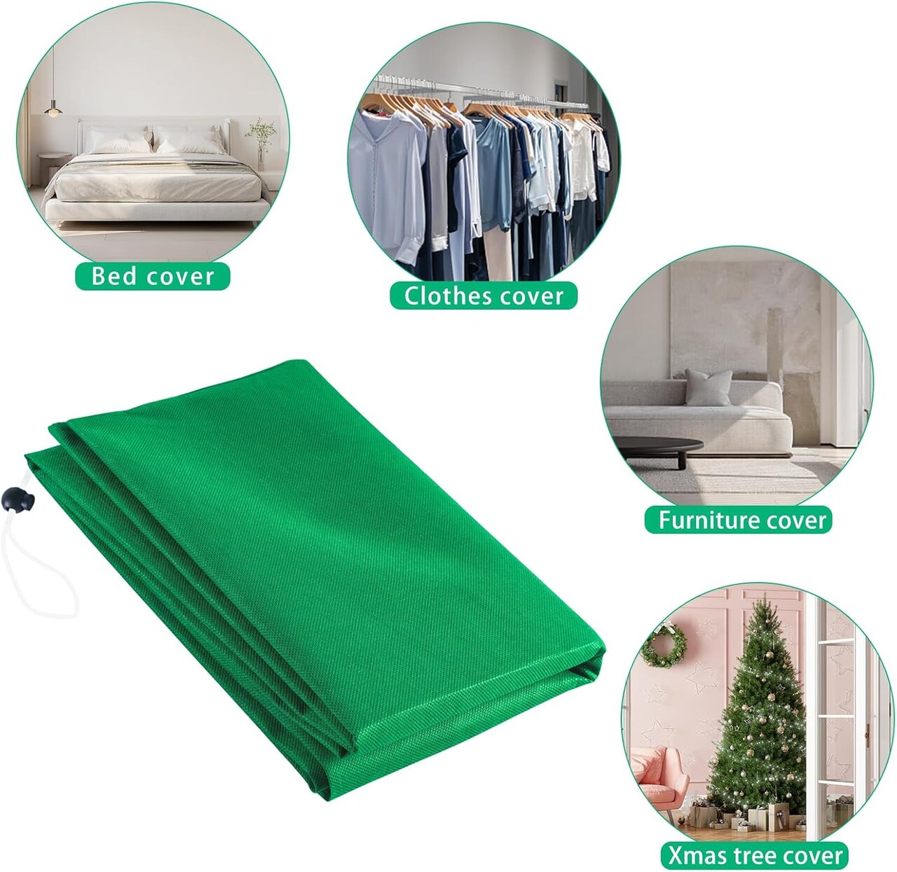 Upright Christmas Tree Storage Bag, Christmas Tree Cover for Up to 9FT x 6FT Standing Artificial Xmas Tree with Ornaments, Large Holiday Assembled Christmas Tree Bag with Zipper and Drawstring(Green)